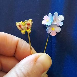 Butterfly and Flower Pins, Vintage Hand Painted